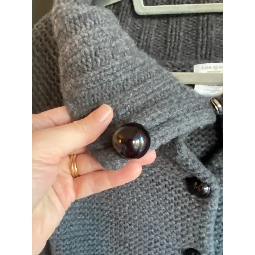 Kate Spade 100% Merino Wool Knit Button-Up Dark Gray Cardigan-Size S